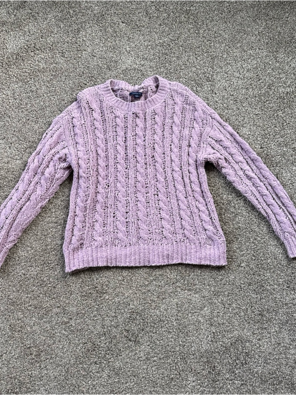 American Eagle Women’s Small Cozy Cable-Knit Crewneck Sweater Mauve EUC